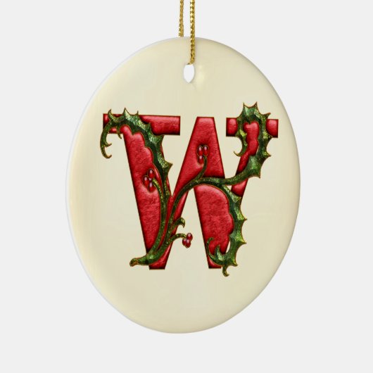 Weihnachtsstechpalmen-Monogramm W Keramikornament (Rechts)