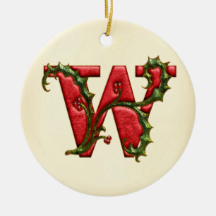 Weihnachtsstechpalmen-Monogramm W Keramikornament
