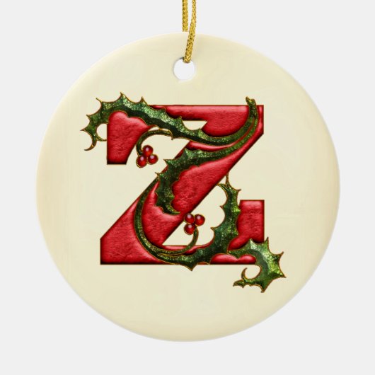 Weihnachtsstechpalmen-Monogramm Z Keramikornament (Vorne)