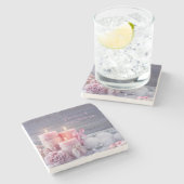 Weihnachtsstein-Untersetzer, Rosa Weihnachten Steinuntersetzer (Seitenansicht)