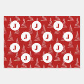 Weihnachtssteine & Bäume Custom Monogram Red Geschenkpapier Set (Vorderseite 2)