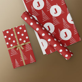 Weihnachtssteine & Bäume Custom Monogram Red Geschenkpapier Set