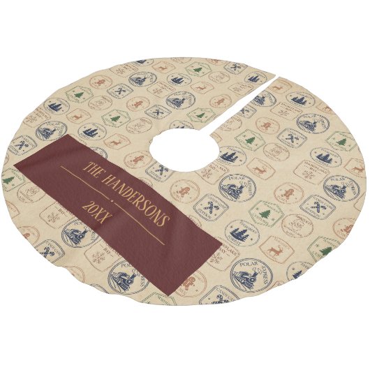 Weihnachtsstempel im Vintage-Stil Polyester Weihnachtsbaumdecke (Schrägansicht)