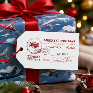 Weihnachtsstempel mit Santa auf Flugzeug - Benutze Geschenkanhänger