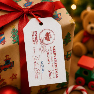 Weihnachtsstempel mit Santa auf Flugzeug - Benutze Geschenkanhänger