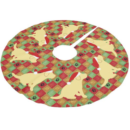 Weihnachtssteppdecken-Gelb-Labrador-Welpen Polyester Weihnachtsbaumdecke (Schrägansicht)