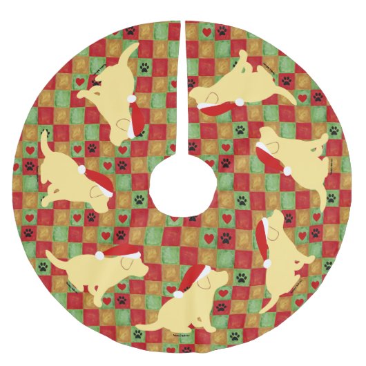 Weihnachtssteppdecken-Gelb-Labrador-Welpen Polyester Weihnachtsbaumdecke (Vorderseite)