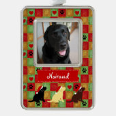 Weihnachtssteppdecken-Labrador-Welpen Rahmen-Ornament Silber (Vorderseite)