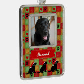 Weihnachtssteppdecken-Schwarz-Labrador-Welpe Rahmen-Ornament Silber (Rechts)