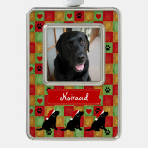 Weihnachtssteppdecken-Schwarz-Labrador-Welpe Rahmen-Ornament Silber