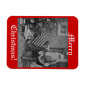 Weihnachtsstereoview Santa & American Flag Magnet (Horizontal)