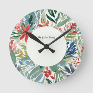 Weihnachtsstern-Blumen Florale Weihnachten Runde Wanduhr
