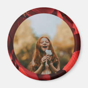 Weihnachtsstern-Blütenrahmen-Foto-Rundmagnet Magnet