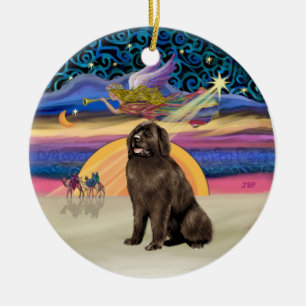 Weihnachtsstern - Brauner Neufundländer Keramikornament