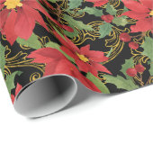 Weihnachtsstern-Eleganz auf schwarzem Geschenkpapi Geschenkpapier (Rolleneckpunkt)