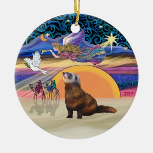 Weihnachtsstern - Frettchen 1 Keramikornament (Vorne)
