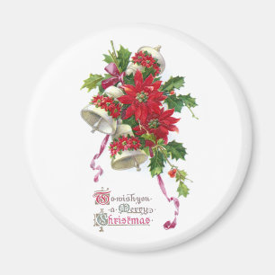 Weihnachtsstern-Glocken und Stechpalme Vintage-Wei Magnet