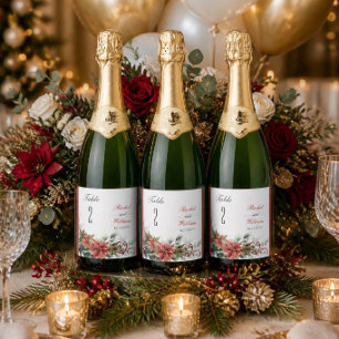 Weihnachtsstern-Hochzeitstisch-Nummern-Etiketten Schaumweinetikett