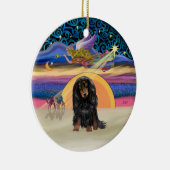 Weihnachtsstern - Langhaarige Dackel (BT) Keramik Ornament (Rechts)