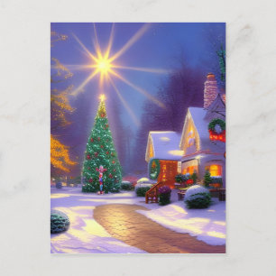 Weihnachtsstern leuchten über einem weihnachtliche postkarte