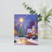 Weihnachtsstern leuchten über einem weihnachtliche postkarte (Stehend Vorderseite)