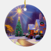 Weihnachtsstern leuchten über einem Weihnachtsbaum Keramik Ornament (Hinten)