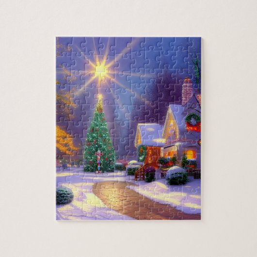 Weihnachtsstern leuchten über einem Weihnachtsbaum Puzzle (Vertikal)