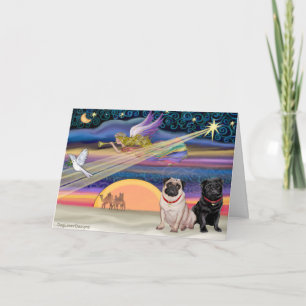Weihnachtsstern - Mops (zwei, fawn + schwarz) Feiertagskarte