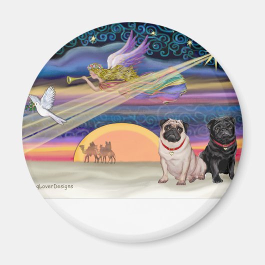 Weihnachtsstern - Mops (zwei, fawn + schwarz) Magnet (Vorne)