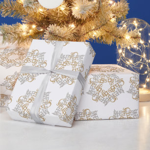 Weihnachtsstern-Muster Gold Silber Kalligrafie-Kun Geschenkpapier