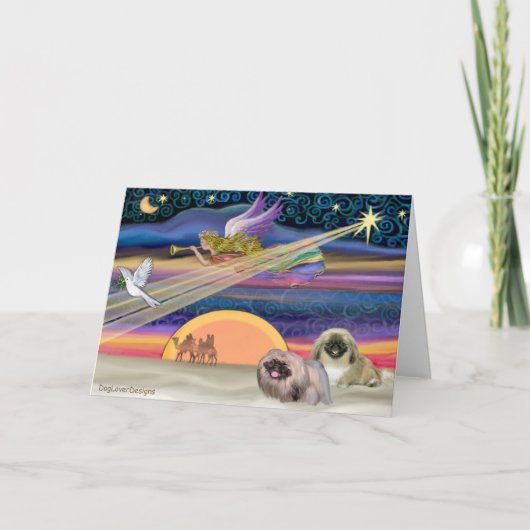 Weihnachtsstern - Pekingese (zwei) Feiertagskarte (Vorderseite)