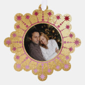 Weihnachtsstern: Rot und Gold Foto Ornament Karte (Vorderseite)