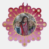 Weihnachtsstern: Rot und Gold Foto Ornament Karte (Vorderseite)