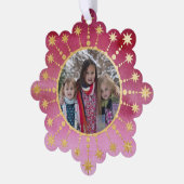 Weihnachtsstern: Rot und Gold Foto Ornament Karte (Linke Ecke)