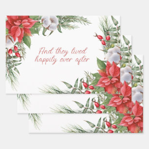 Weihnachtsstern-Rotrahmen personalisiert  Geschenkpapier Set
