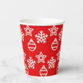 Weihnachtsstern & Schneeflocken-Muster auf Rot Pappbecher (Rückseite)
