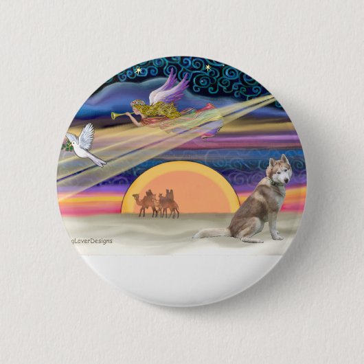 Weihnachtsstern - Sibirischer Husky (rot 2) Button (Vorderseite)