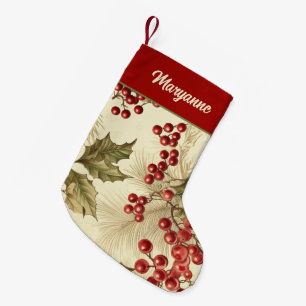 Weihnachtsstern- und Beerenmuster im Vintage-Stil Kleiner Weihnachtsstrumpf