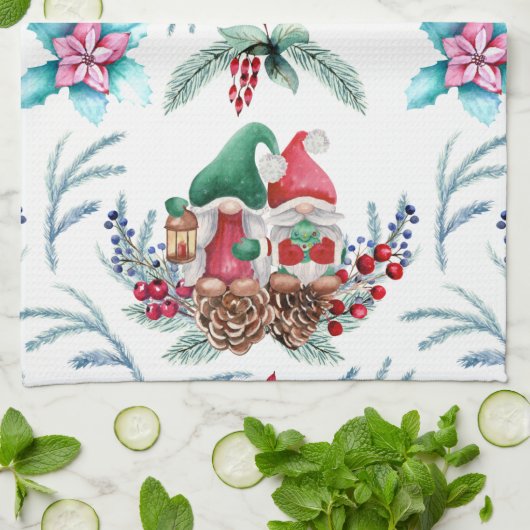 Weihnachtsstern und Gnome Geschirrtuch (Gefaltet)