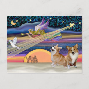 Weihnachtsstern - Walisischer Corgi (zwei) Feiertagspostkarte