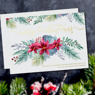 Weihnachtsstern-Wasserfarben-Girlande Gold mit Win Folien Feiertagskarte