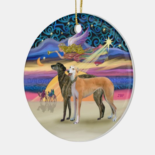 Weihnachtsstern - Zwei Windhunde Keramikornament (Links)