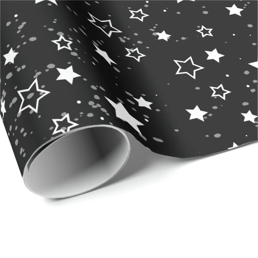 Weihnachtssterne schneeweiße schwarze Muster Geschenkpapier (Rolleneckpunkt)