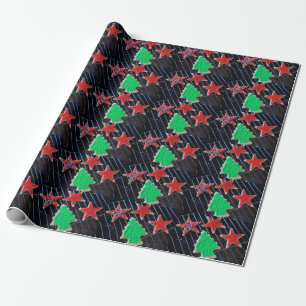 Weihnachtssterne und Baumkekse Geschenkpapier