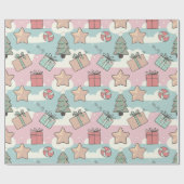 Weihnachtssterne und Bonbons Geschenkpapier (Flach)