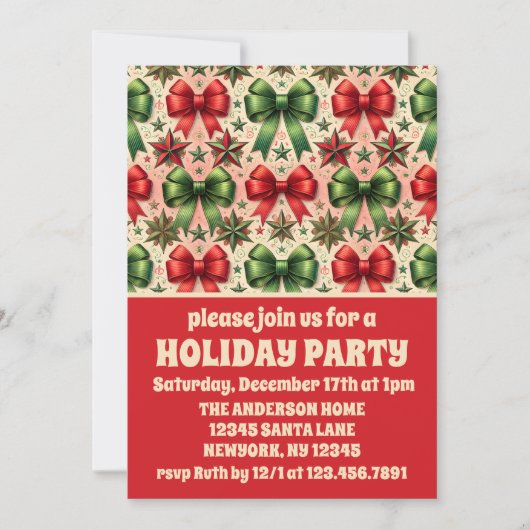 Weihnachtssterne und Bows Feiertag Party Einladung (Vorderseite)