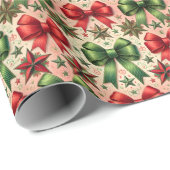 Weihnachtssterne und Bows Muster Geschenkpapier (Rolleneckpunkt)