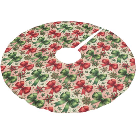 Weihnachtssterne und Bows Muster Polyester Weihnachtsbaumdecke (Schrägansicht)