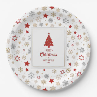 Weihnachtssterne und Schneeflocken Muster Pappteller