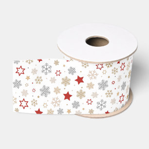 Weihnachtssterne und Schneeflocken Muster Ripsband